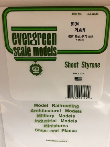 [ EG9104 ] Evergreen styrene plaat 0.75mmx200x530mm 4pcs