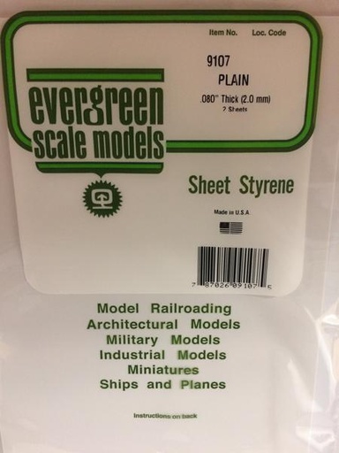 [ EG9107 ] Evergreen styrene plaat  2.0mmx200x530mm  2st