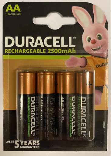 [ DURACELLDX1500 ] HERLAADBARE AA BATTERIJEN - 4ST - 2500 mAh