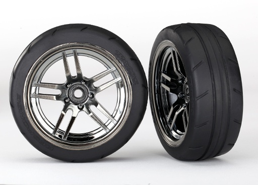 [ TRX-8373 ] Traxxas Tires & wheels, glued, (split spke black wheels, 1.9" response tires) front (2) - TRX8373