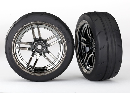 [ TRX-8373 ] Traxxas Tires &amp; wheels, glued, (split spke black wheels, 1.9&quot; response tires) front (2) - TRX8373