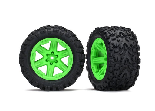 [ TRX-6773G ] Traxxas Tires &amp; wheels, assembled, glued 2.8 (rustler 4x4 green wheels, talon extreme)-TRX6773G