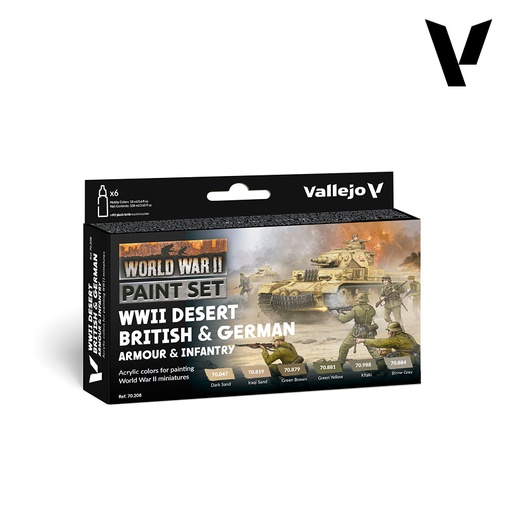 [ VAL70208 ] Vallejo WWII desert british & german armour & infantry paint set.