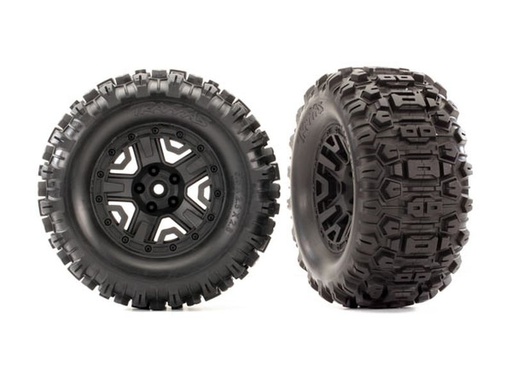 [ TRX-6792 ] Traxxas tires &amp; wheels glued rustler 4x4 black wheels sledgehammer-TRX6792 