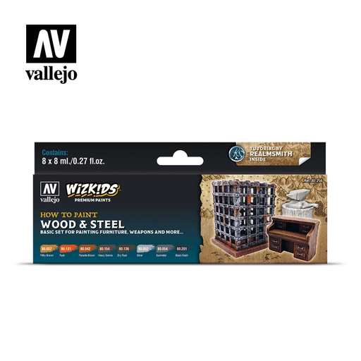 [ VAL80256 ] Vallejo wizkids how to paint wood & steel (8x8ml)