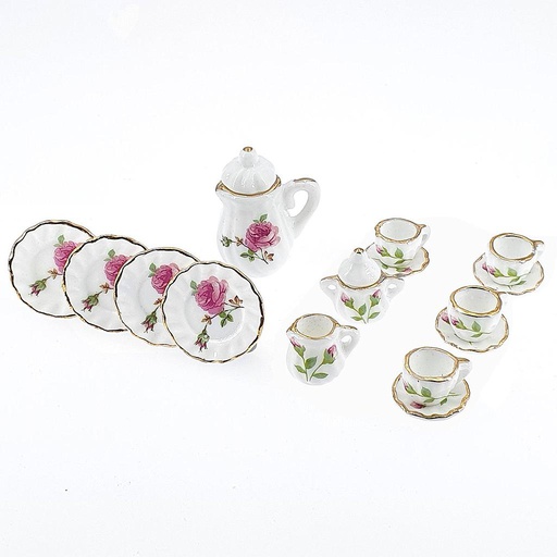 [ MM15175 ] Mini Mundus Koffieservies Rozendecor porselein 15-delig