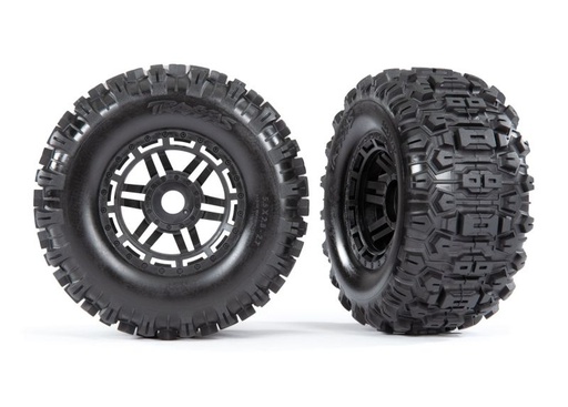 [ TRX-8973 ] Traxxas tires &amp; wheels, assembled, glued (black wheels, dual profile (2.8' outer, 3.6' inner), sledgehammer tires, foam inserts) 17mm - TRX8973