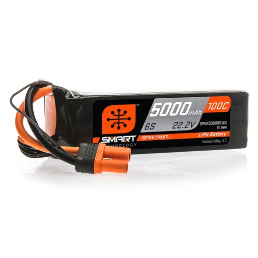 [ SPMX50006S100 ] Spektrum 5000mAh 6S 22.2V 100C Smart Lipo Battery, IC5