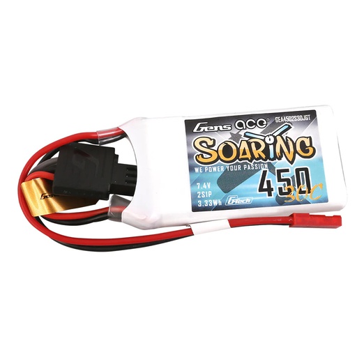 [ BSR30C4502S ] Gens ace Soaring 450mAh 7.4V 30C 2S1P Lipo Battery Pack with JST-SYP Plug (GEA4502s30JST)