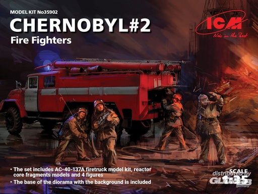 [ ICM35902 ] Chernobyl2. Fire Fighters(AC-40-137A firetruck&4figur&diora base w.background 1/35