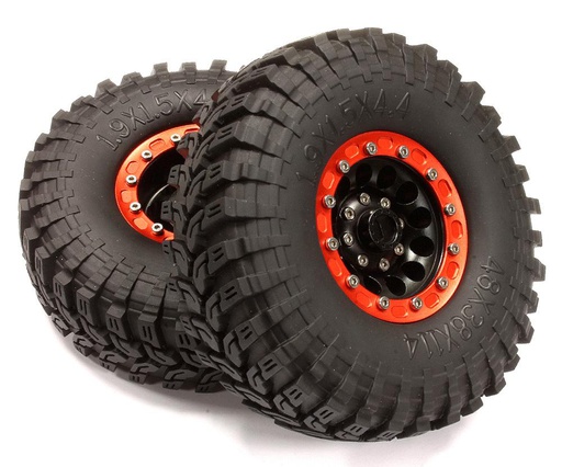 [ INC25045RED ] Integy Billet Machined 12H Spoke XT 1.9 Wheel & Tire (2) for Scale Crawler (O.D.=114mm)