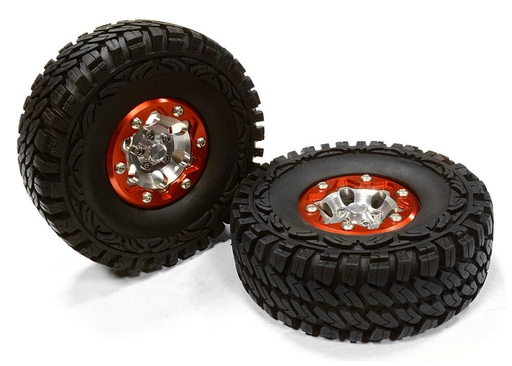 [ INC26174RED ] Integy Billet Machined 6H Spoke ST 1.9 Wheel &amp; Tire (2) for Scale Crawler (O.D.=113mm)