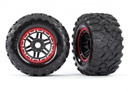 [ TRX-8972R ] Traxxas Tires & wheels, assembled, glued (black, red beadlock style wheels, Maxx® MT tires, foam inserts) (2) (17mm splined) (TSM® rated) - TRX8972R