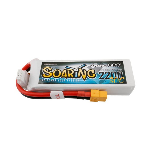 [ BSR30C22003S ] Gens ace soaring 2200Mah 11.1V 30C 3s1p lipo battery with XT-60 connector (GEA22003S30X6)