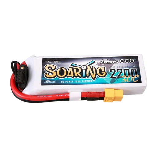 [ BSR30C22003S ] Gens ace soaring 2200Mah 11.1V 30C 3s1p lipo battery with XT-60 connector (GEA22003S30X6)