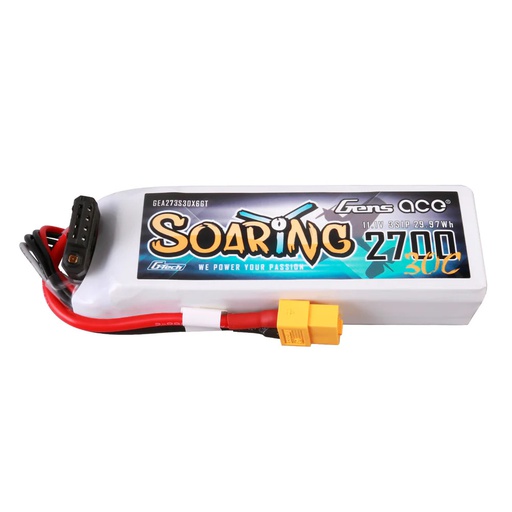 [ BSR30C27003S ] Gens ace Soaring 2700mAh 11.1V 30C 3S1P LiPo Battery Pack with XT-60/EC3/T-PLUG Connector (GEA27003S30T3)