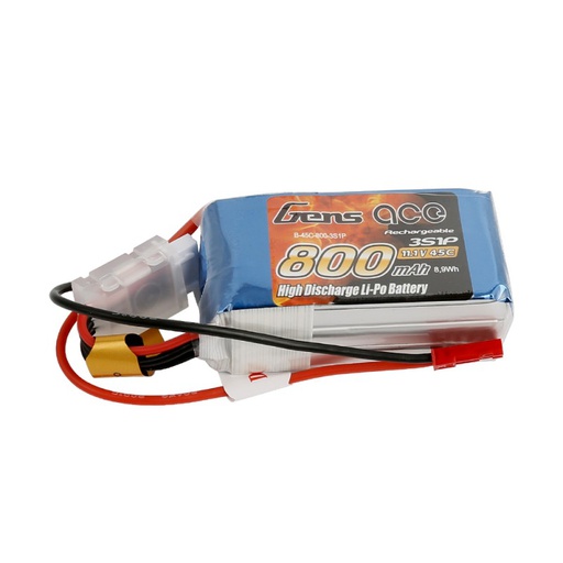 [ B-45C-800-3S1P ] Gens ace Lipo 800mAh 11.1V 45C 3S1P Lipo Battery Pack