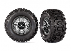 [ TRX-9072 ] Traxxas Tires & wheels, assembled, glued (black chrome 2.8" wheels, Sledgehammer™ tires, foam inserts) (2) (TSM® rated) - TRX9072