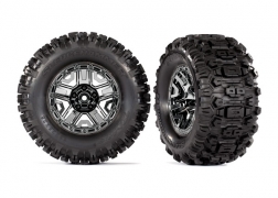 [ TRX-9072 ] Traxxas Tires &amp; wheels, assembled, glued (black chrome 2.8&quot; wheels, Sledgehammer™ tires, foam inserts) (2) (TSM® rated) - TRX9072