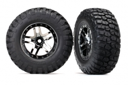 [ TRX-6873T ] Traxxas  Tires & wheels, assembled, glued (SCT Split-Spoke black chrome beadlock style wheels, BFGoodrich® Mud-Terrain™ T/A® KM2 ultra-soft S1 compound off-road racing tires, foam inserts) (2) (4WD f/r, 2WD rear) (TSM® rated) - TRX6873T
