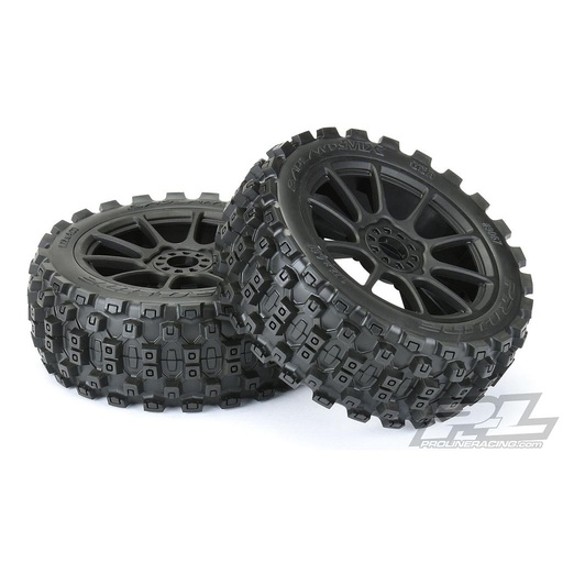 [ PR9067-21 ] Badlands MX M2 (Medium) All Terrain 1:8 Buggy Tires Mounted for Front or Rear, Mounted on Mach 10 Black 17mm Wheels