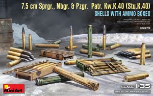 [ MINIART35375 ] 7.5cm sprgr Nbgr & pzgr patr kw K40 (stu K 40) shells with ammo boxes 1/35