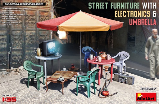 [ MINIART35647 ] Miniart Street Furniture with Electronics &amp; Umbrella 1/35