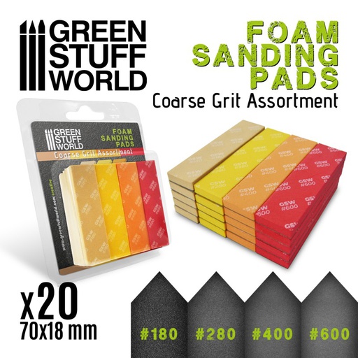 [ GSW10977 ] Green stuff world Foam Sanding Pads - COARSE GRIT ASSORTMENT x20