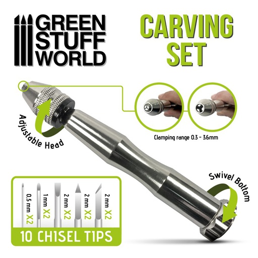 [ GSW2537 ] Green stuff world Carving Tool Set with 10 Chisel tips
