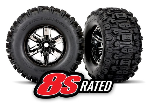 [ TRX-7774A ] Traxxas Tires & wheels, assembled, glued (X-Maxx® black chrome wheels, Sledgehammer® tires, foam inserts) (left & right) (2) - TRX7774A