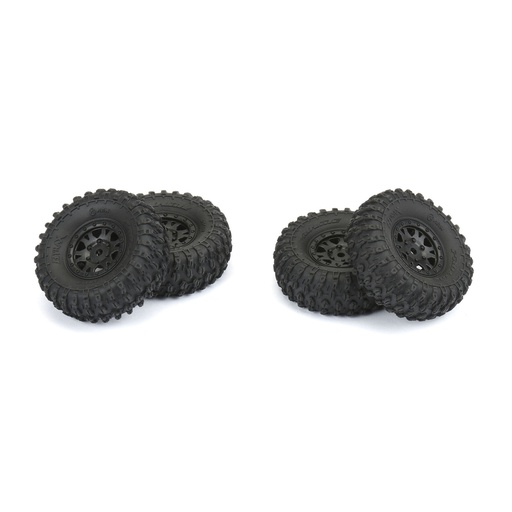 [ PR10194-10 ] Proline Hyrax 1.0 tires mounted on mini impulse black internal bead-lock 7mm hex wheels (4) for SCX24 front & rear