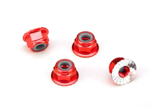 [ TRX-1747A ] Traxxas  Nuts, aluminum, flanged, serrated (4mm) (red-anodized) (4) TRX1747A