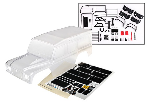 [ TRX-8011P ] Traxxas  Body, Land Rover Defender, complete (clear, trimmed, requires painting) (includes grille, side mirrors, door handles, windshield wipers, ExoCage, spare tire mount, decals, window masks) TRX8011P