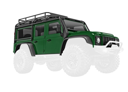 [ TRX-9712-GRN ] Traxxas  Body, Land Rover Defender 1/18, complete, green (includes grille, side mirrors, door handles, fender flares, windshield wipers, spare tire mount, &amp; clipless mounting) - trx9712-grn