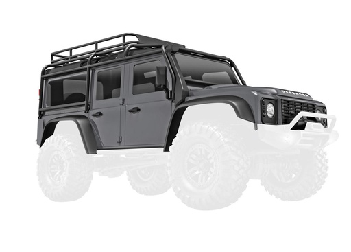 [ TRX-9712-SLVR ] Traxxas Body, Land Rover Defender 1/18, complete, silver (includes grille, side mirrors, door handles, fender flares, windshield wipers, spare tire mount, & clipless mounting) - TRX9712-SLVR