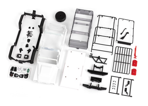 [ TRX-9712 ] Traxxas Body, Land Rover® Defender®, complete (unassembled) (white, requires painting) (includes grille, side mirrors, door handles, fender flares, fuel canisters, jack, spare tire mount, & clipless mounting) (requires #9734 front & rear bumpers) - TRX9712