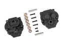 [ TRX-9747 ] Traxxas Gearbox housing (front & rear)/ 2x4mm BCS (with threadlock) (2)/ 2x8mm BCS (4)/ 3x16mm pins (2) - trx9747