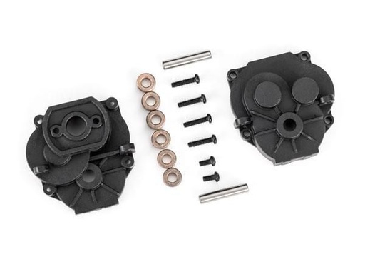 [ TRX-9747 ] Traxxas Gearbox housing (front & rear)/ 2x4mm BCS (with threadlock) (2)/ 2x8mm BCS (4)/ 3x16mm pins (2) - trx9747