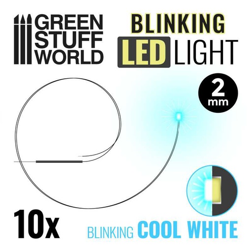 [ GSW3652 ] Green stuff world BLINKING LEDs - COOL WHITE - 2mm (10pcs)
