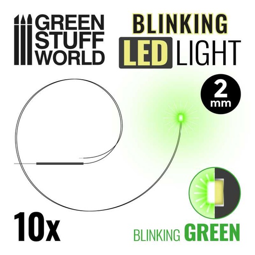 [ GSW3651 ] Green stuff world BLINKING LEDs - GREEN - 2mm (10pcs)