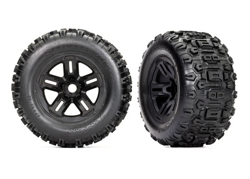 [ TRX-9672 ] Traxxas  Tires and wheels, assembled, glued (3.8&quot; black wheels, Sledgehammer® tires, foam inserts) (2) - trx9672