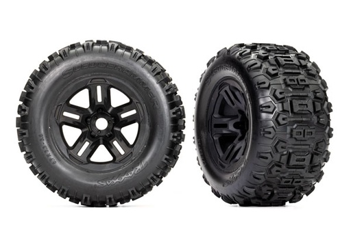 [ TRX-9672 ] Traxxas  Tires and wheels, assembled, glued (3.8" black wheels, Sledgehammer® tires, foam inserts) (2) - trx9672