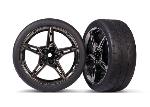[ TRX-9370 ] Traxxas Tires and wheels, assembled, glued (split-spoke black chrome wheels, 2.1" Response tires) (front) (2) - trx9370