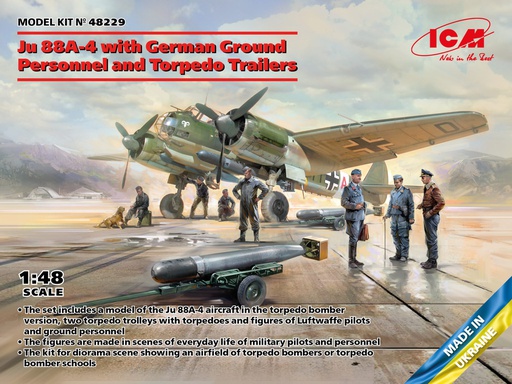 [ ICM48229 ] Ju 88A-4 with german ground personnel and torpedo trailers
