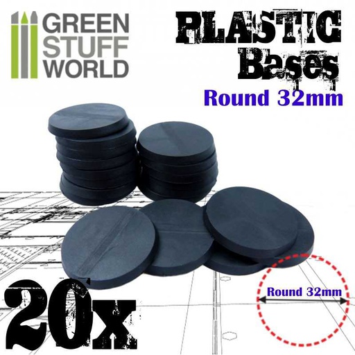 [ GSW9822 ] Green stuff world Plastic Bases - Round 32mm BLACK