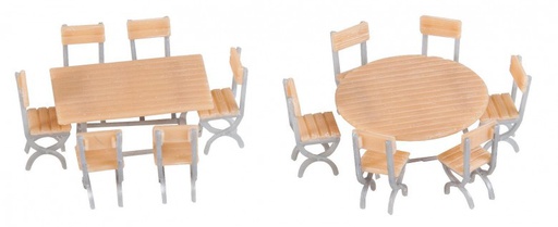 [ FAL180957 ] Faller 2 tafels en 12 stoelen 1/87