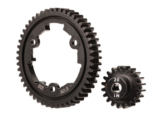 [ TRX-6450 ] Traxxas Spur gear, 50-tooth (machined, hardened steel) (wide-face)/ gear, 20-T pinion (1.0 metric pitch) (fits 5mm shaft)/ set screw - TRX6450