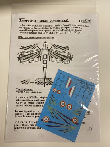 [ JRFRR0X09 ] Decals Stampe SV4 &quot;Patrouille d'Etampes&quot; 1/72