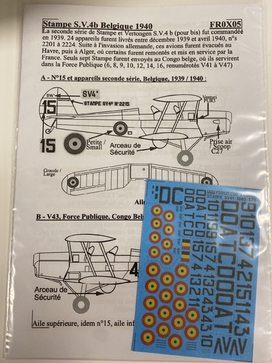 [ JRFRR0X05 ] Decals Stampe S.V.4B Belgique 1940 1/72