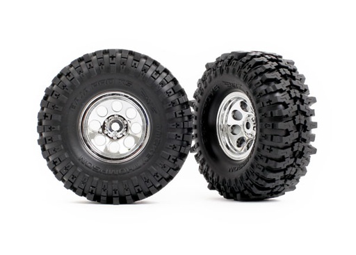 [ TRX-9873 ] Traxxas  Tires &amp; wheels, assembled (chrome 1.0&quot; wheels, Mickey Thompson® Baja Pro™ Xs 2.4x1.0&quot; tires) (2) - trx9873